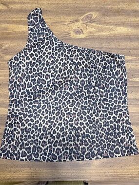 One-Shoulder Leopard Print Women's Top - Brown asymmetrical sequins